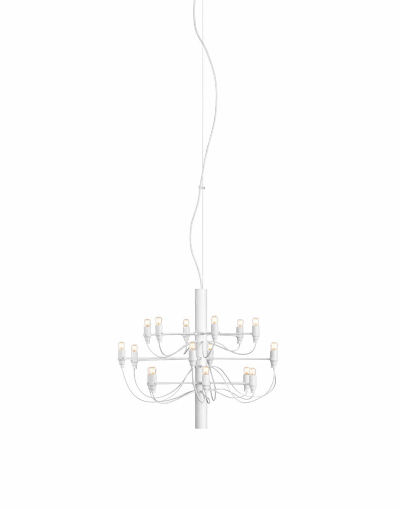 white chandelier with 18 lightbulbs
