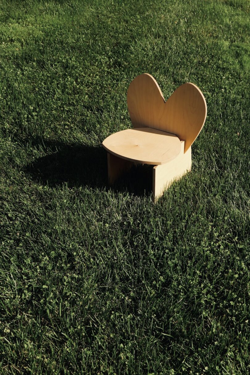 plywood chair on the grass