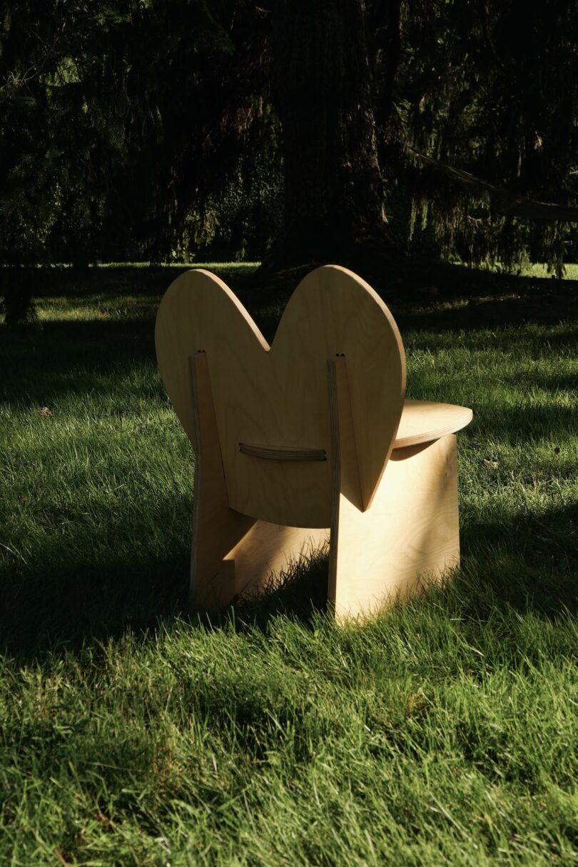 plywood chair on the grass