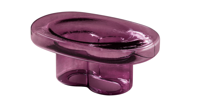 mesa lateral de vidro colorido roxo