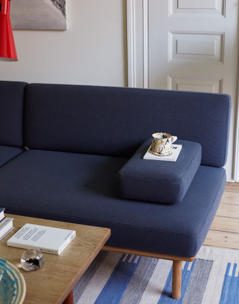 styled modern navy blue sofa