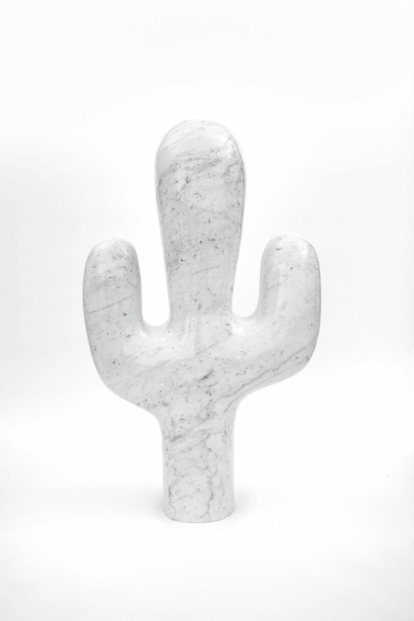 sculptural statue of a cacti plant made of carrera marble