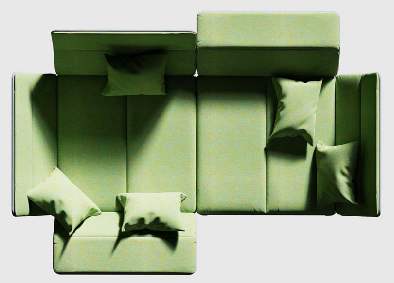 overhead image of a light green foldable sofa