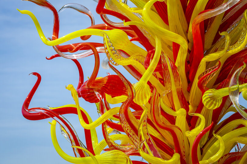 detail of yellow and red glass sculpture