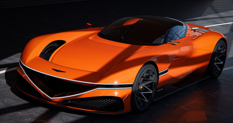 Magma orange paint colored Genesis X Gran Berlinetta Vision Gran Turismo Concept 