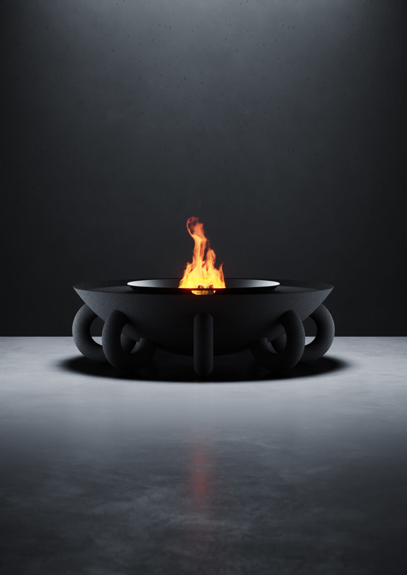 lit modern black fire pit