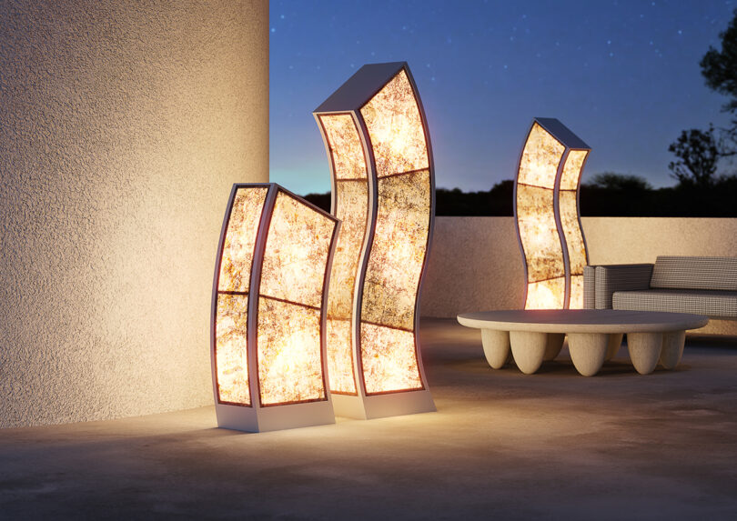 three modern outdoor floor lamps