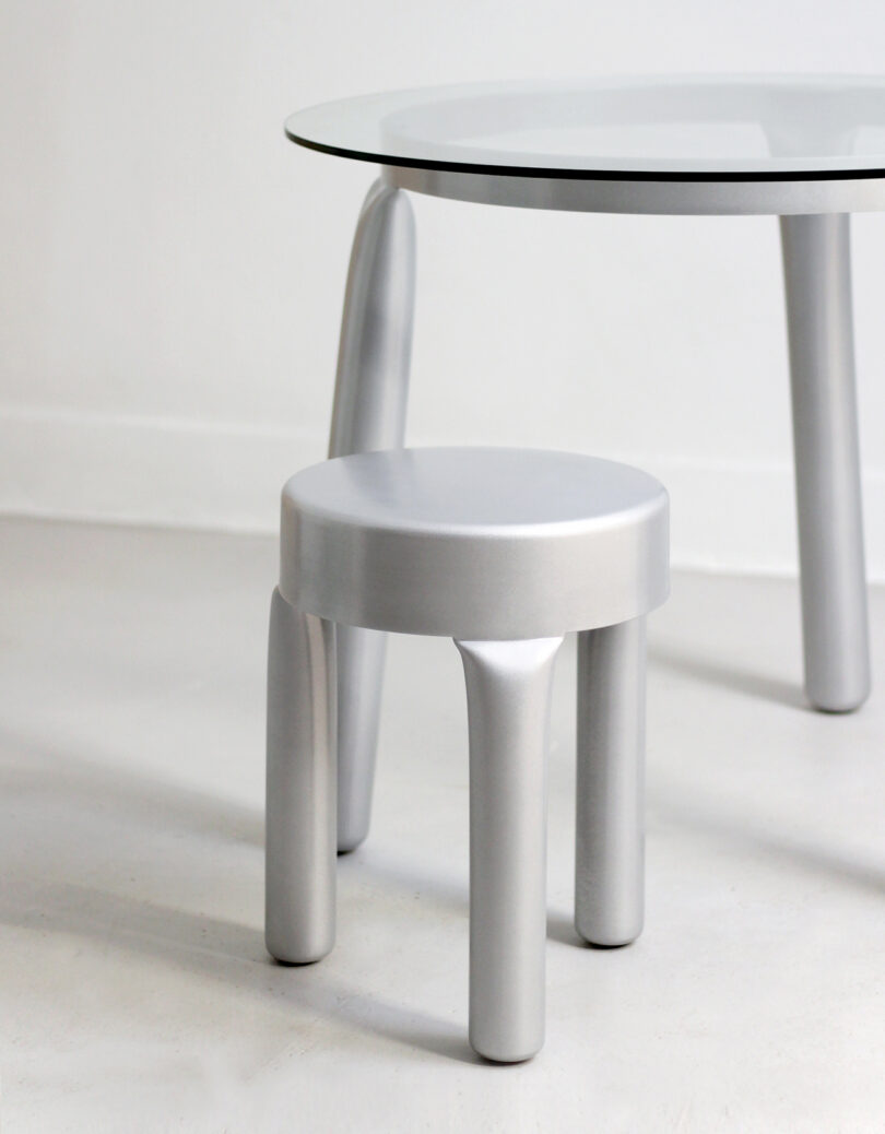 silver stool and table