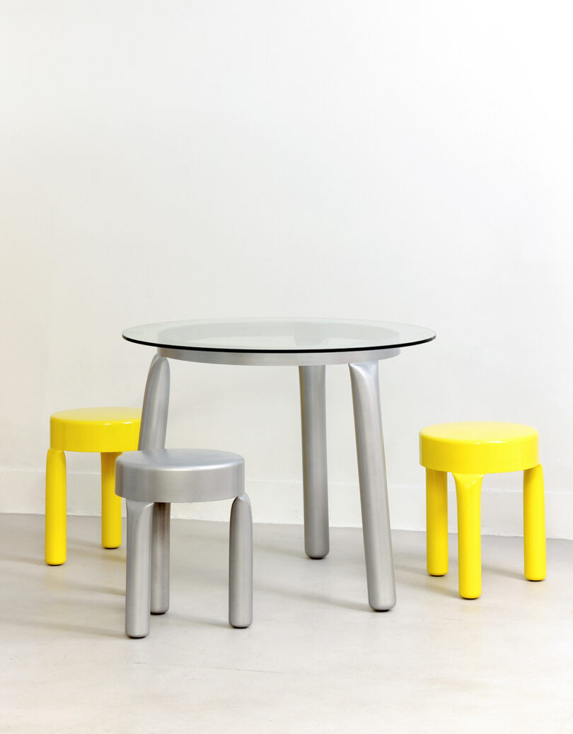 round table with three stools