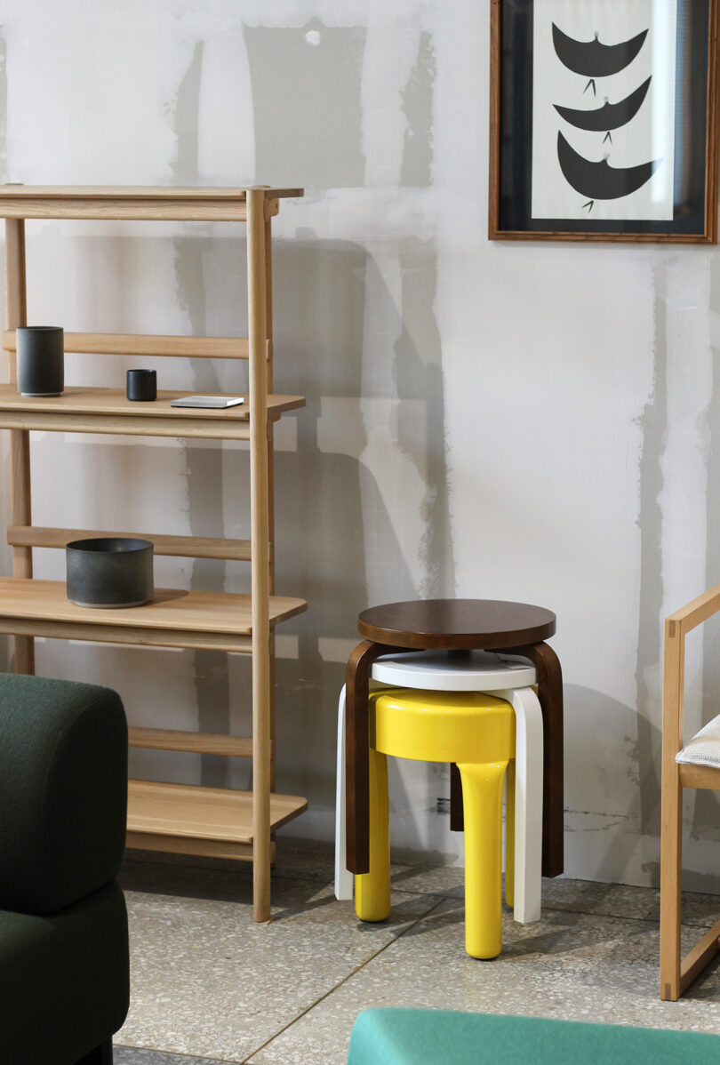 styled interior with three stacked stools