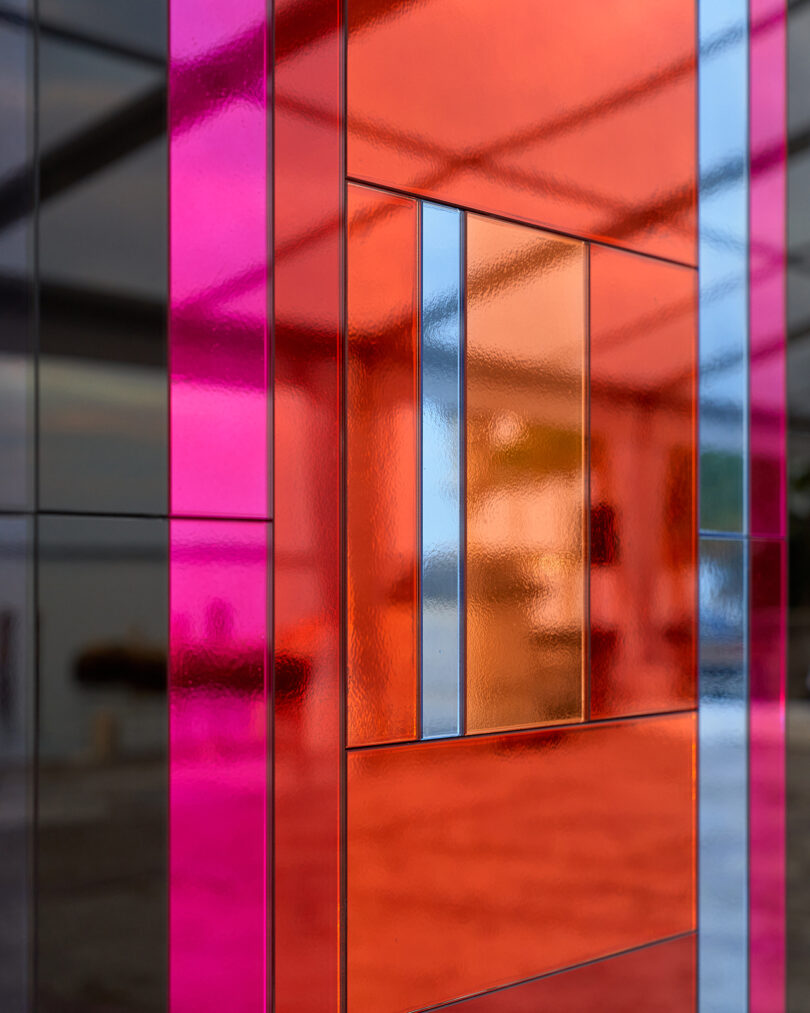 detail of rectangle made up of geometric pieces of colored mirror