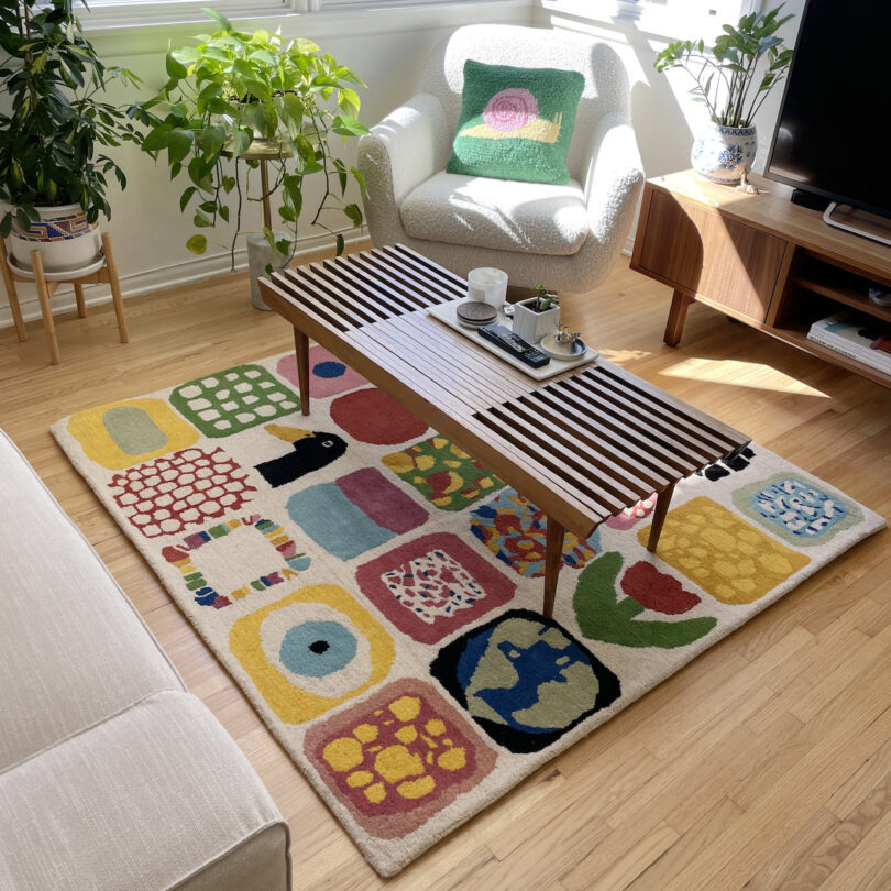 abstract art rug in living room