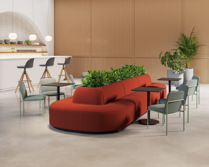 standalone red banquette seating