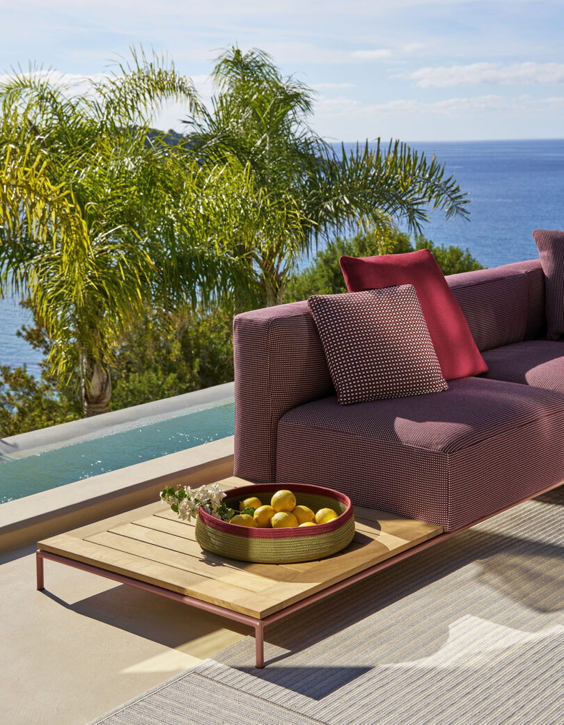 plush outdoor sofa and low table