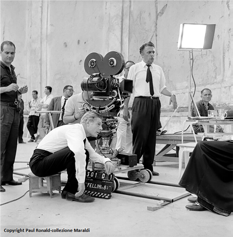 black and white image on a film set
