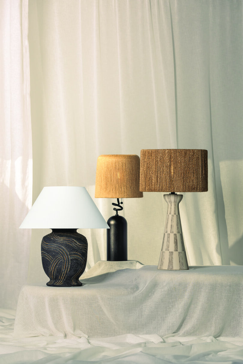 group of three table lamps