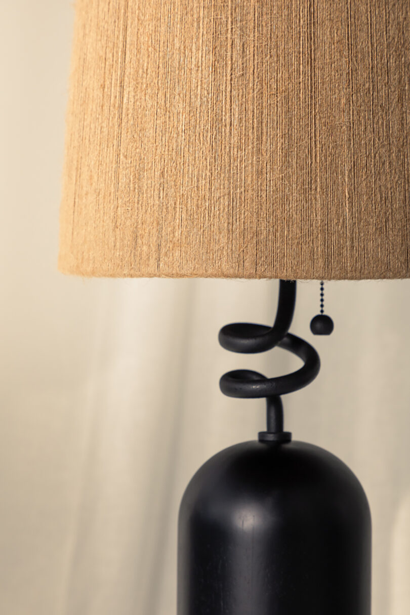 black based table lamp with woven shade