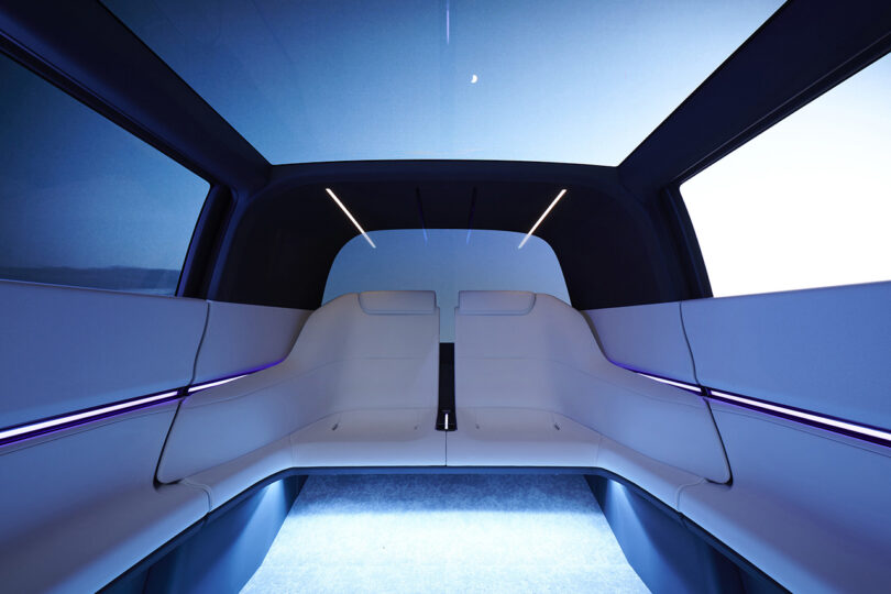 Interior passenger seating of Honda's Space-Hub futuristic EV minivan.