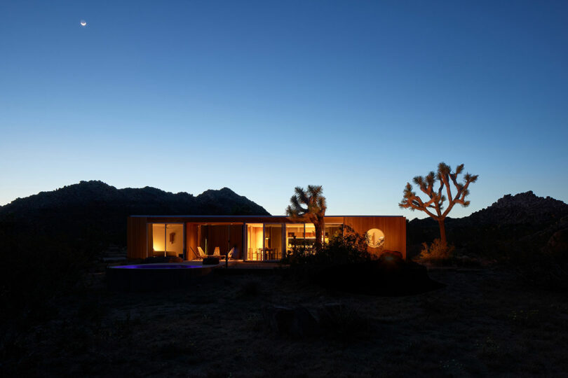 twilight extracurricular position of modern wood pavilion style location successful desert