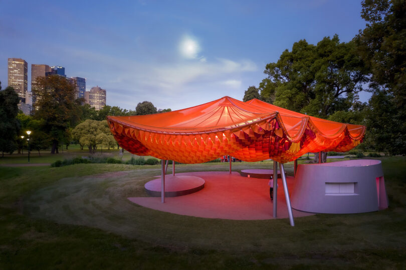 orange net-like outdoor pavilion