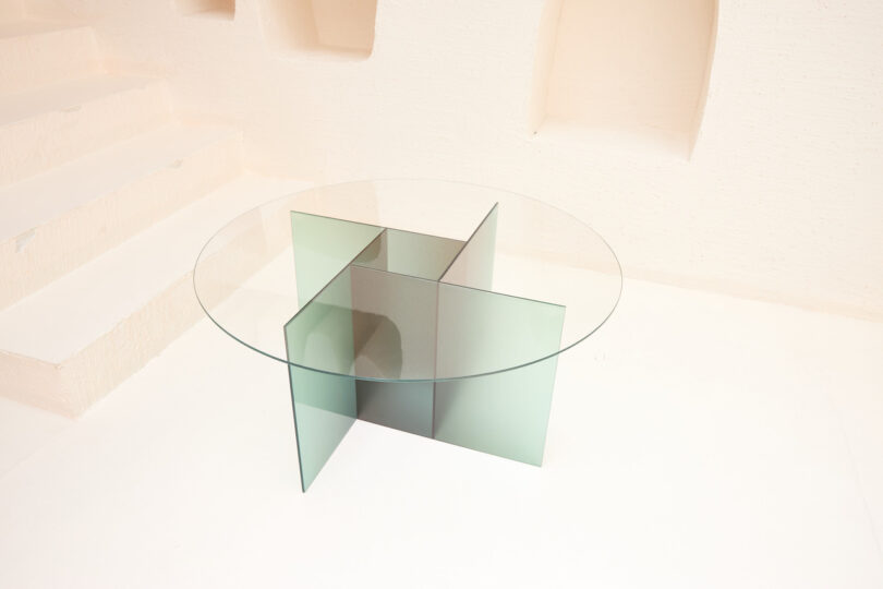 mesa de centro de vidro gradiente verde