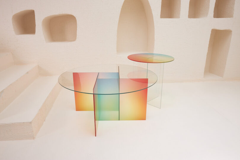 two gradient glass coffee tables 
