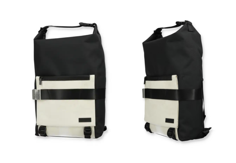 A black and white backpack.