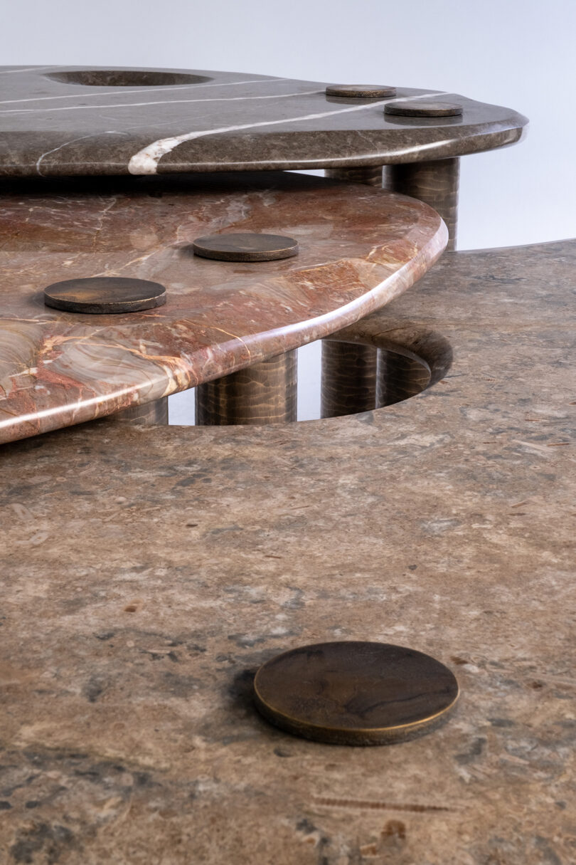 detail of metallic and marble tables