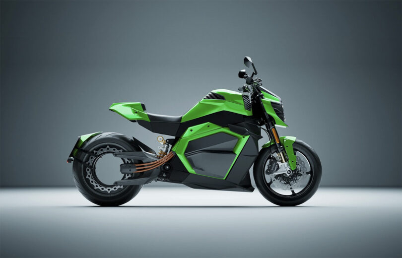 Verge TS Ultra electric motorcycle in green painted exterior.