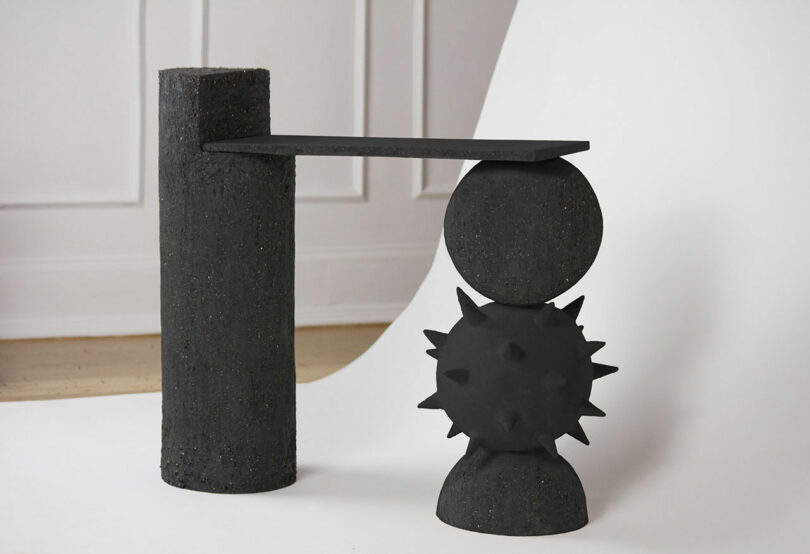 black ceramic bench with spiked ball
