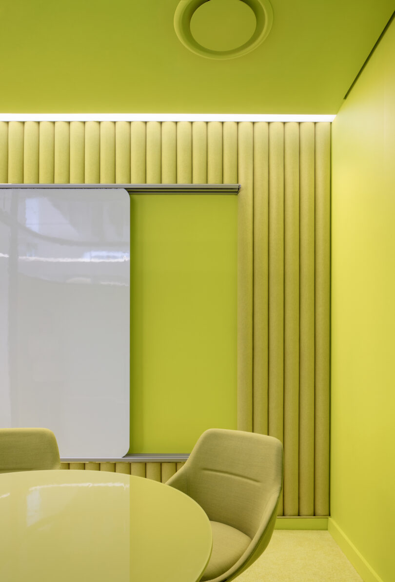 chartreuse colored meeting room