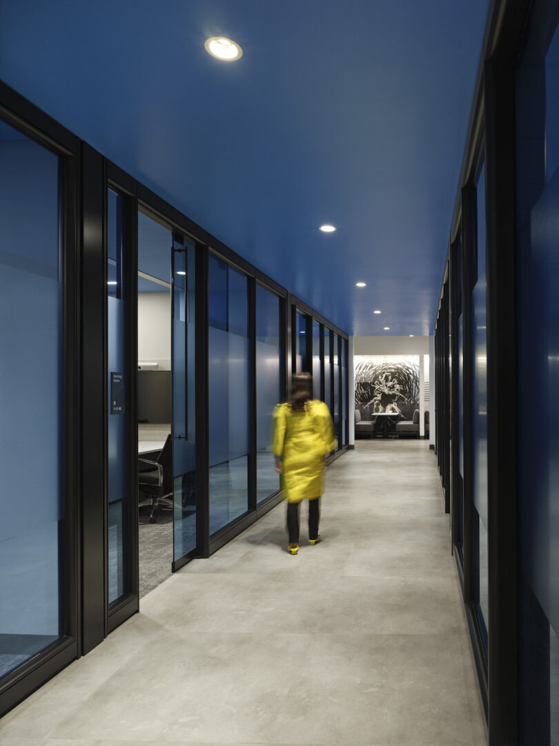blue hallway to conference rooms