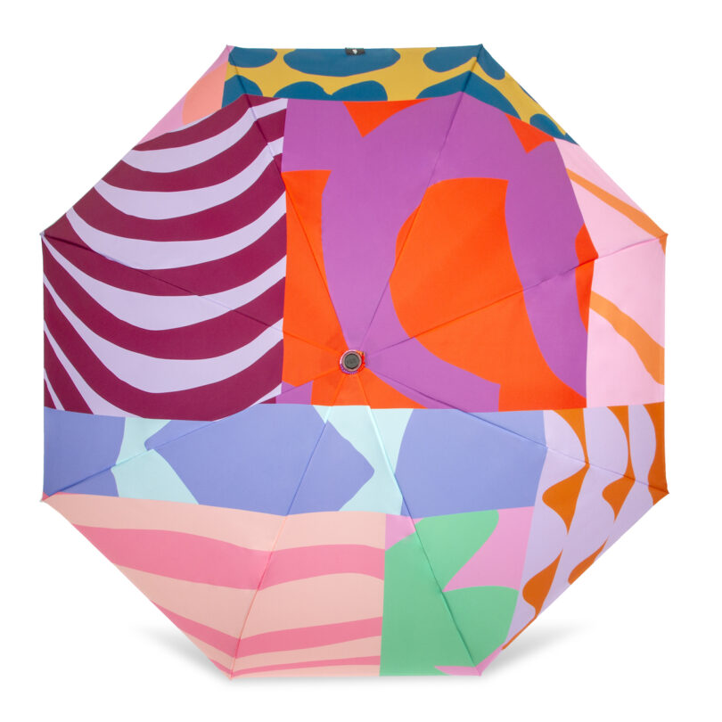 umbrella with purple lining and graphic design