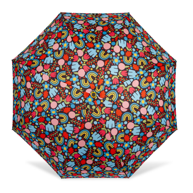 umbrella with yellow lining and graphic canopy