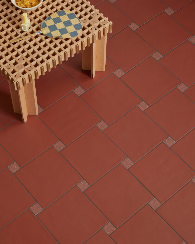 table connected reddish tiles