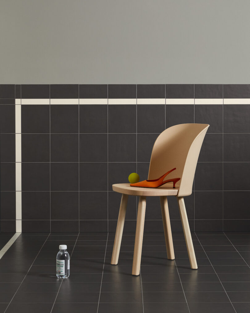 chair on tiled floor and walls