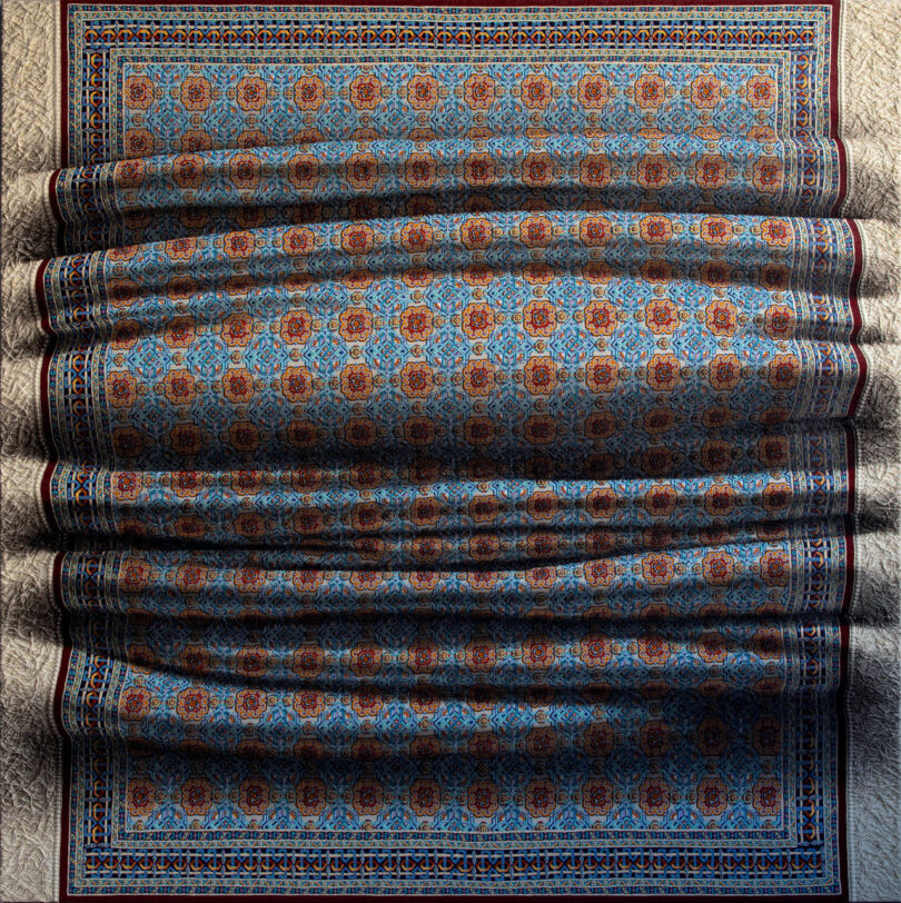 Painting of rug with geometric pattern