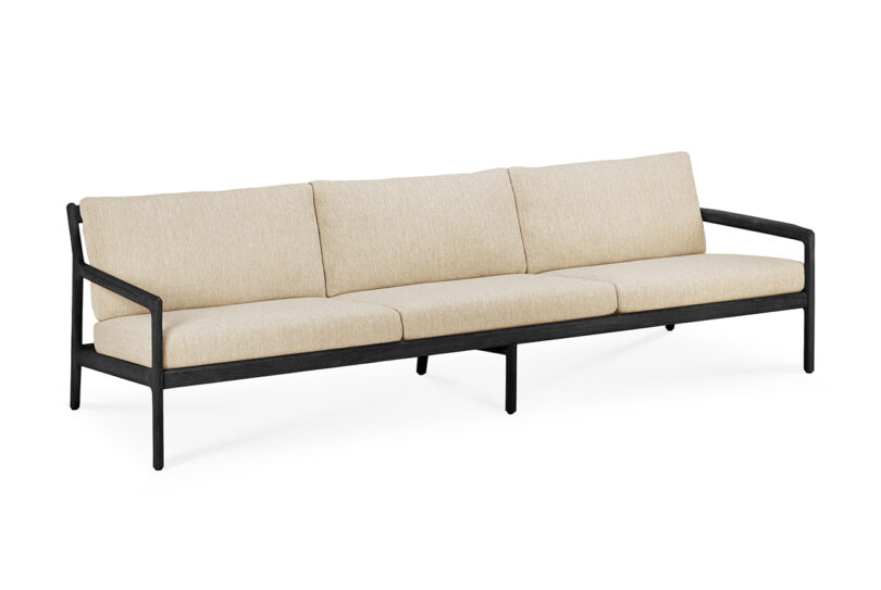 black teak outdoor 3-seater sofa with cushion