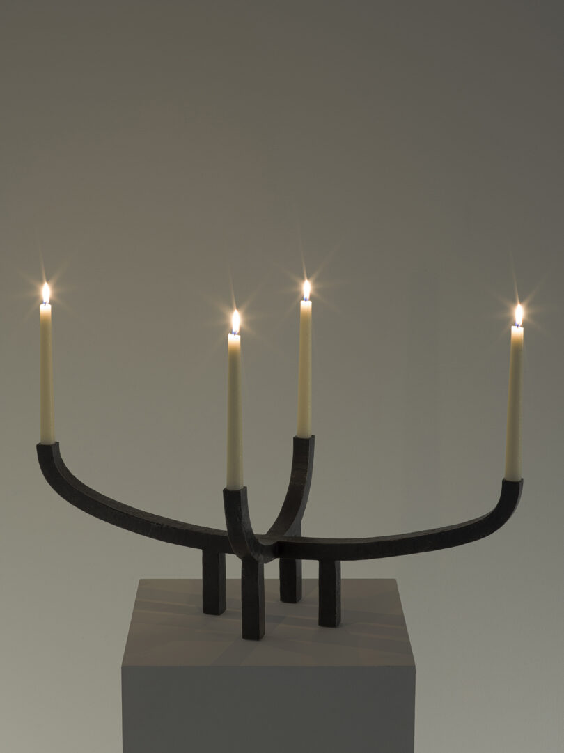 illuminated metal candelabra