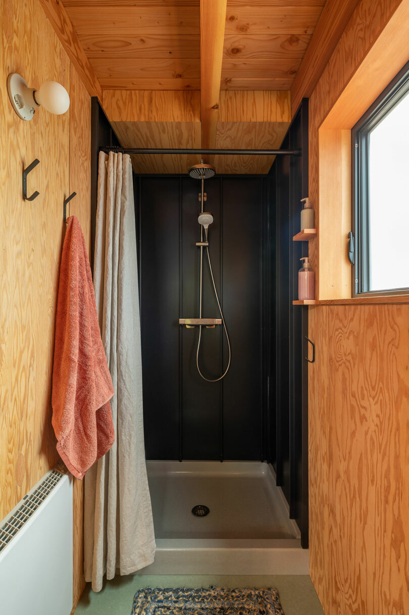 interior view of rustic modern cabin's shower