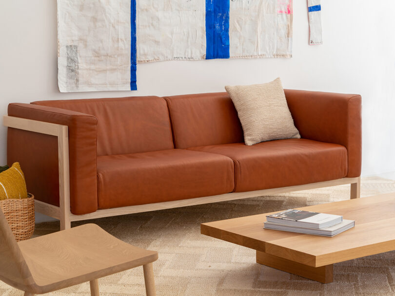modern orange leather sofa