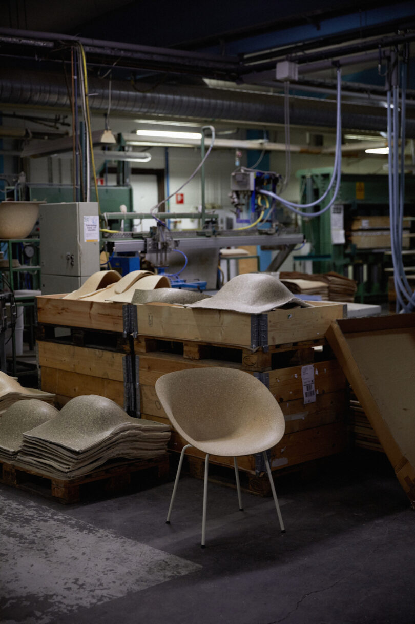 chair in front of a production table in a facility