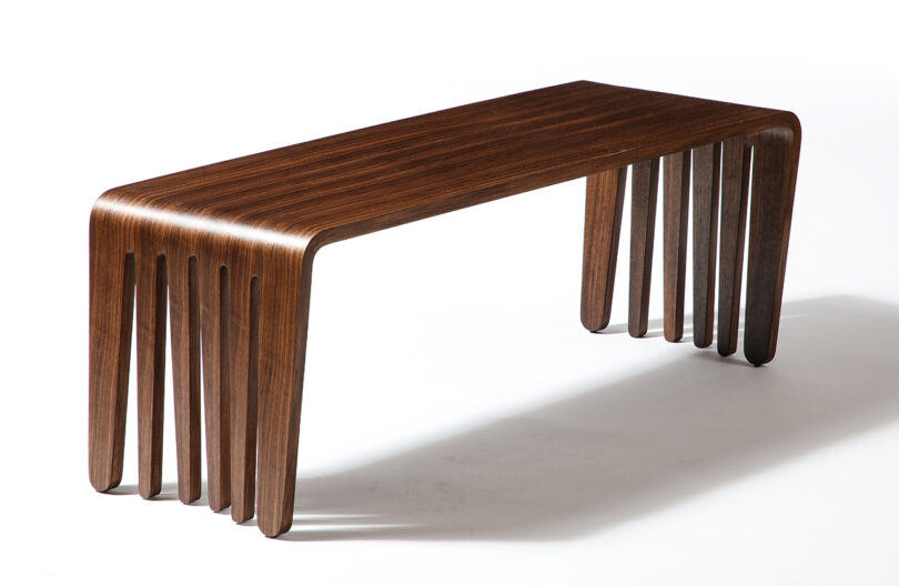 modern curved wood bench