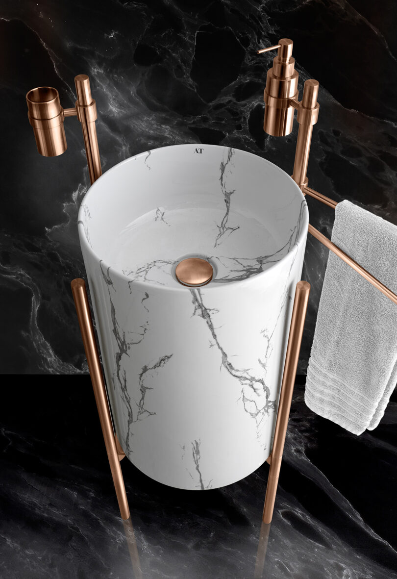 detail of af aux marble cylindrical sink console