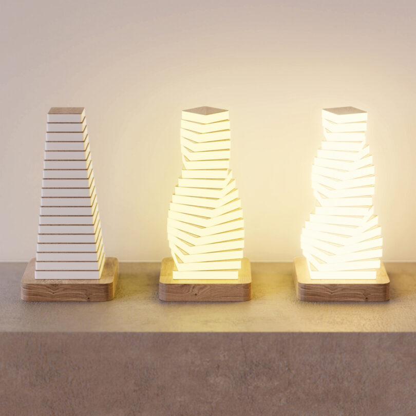 three table lamps shaped like pagodas
