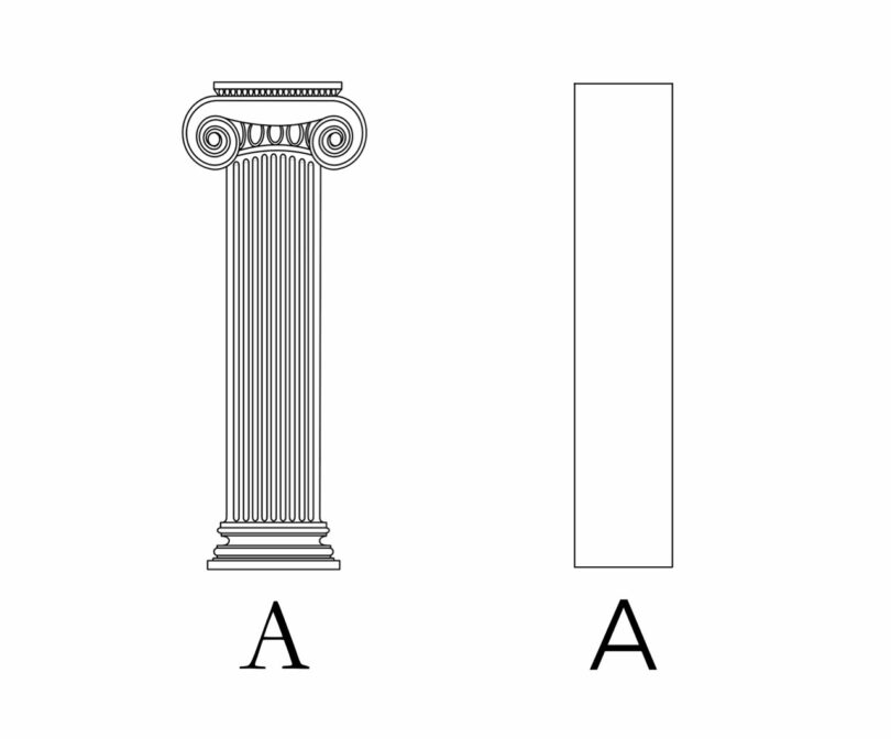 two side by side columns with the letter A below