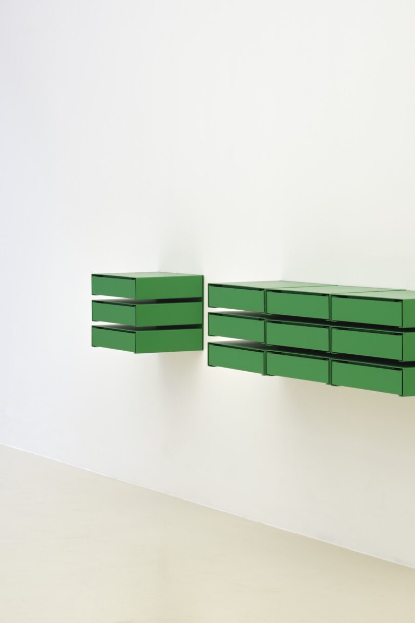 green wall mounted drawers