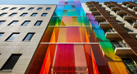 A Vibrant Tokyo Building With a Vertical Rainbow Facade