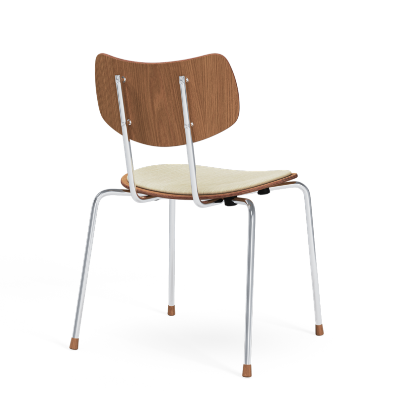 wood and chrome dining chair with cream upholstery
