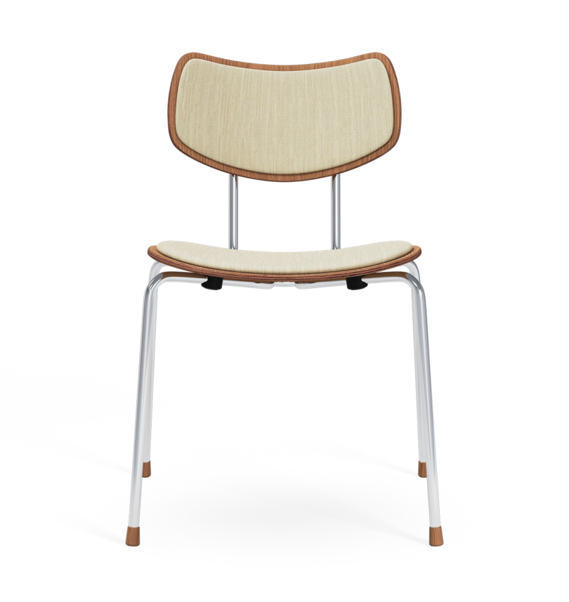 wood and chrome dining chair with cream upholstery
